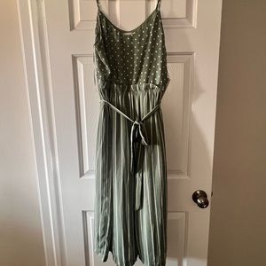 Green polka dot and stripped jumpsuit